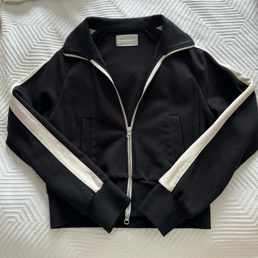 Everlane Black Cropped Jacket with Arm Stripe